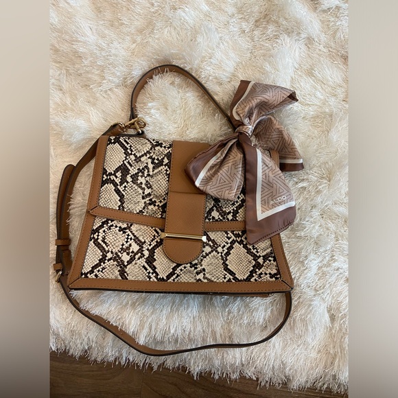 Aldo Handbags - Aldo Animal print Elegant Tan and Brown Handbag with Scarf Accent